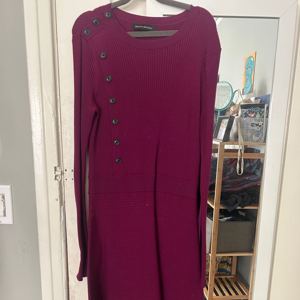 Elegant Plum Button-Detail Knit Dress